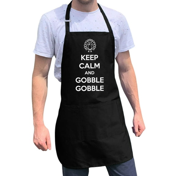 ApronMen, Funny Aprons For Men - Keep Calm & Gobble Gobble - 100% Cotton with Pockets - Black