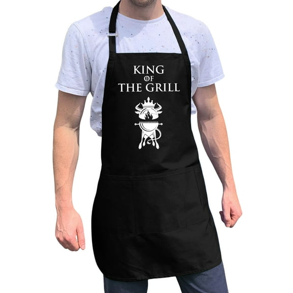 ApronMen, Funny Aprons For Men - King of the Grill - 100% Cotton with Pockets - Black