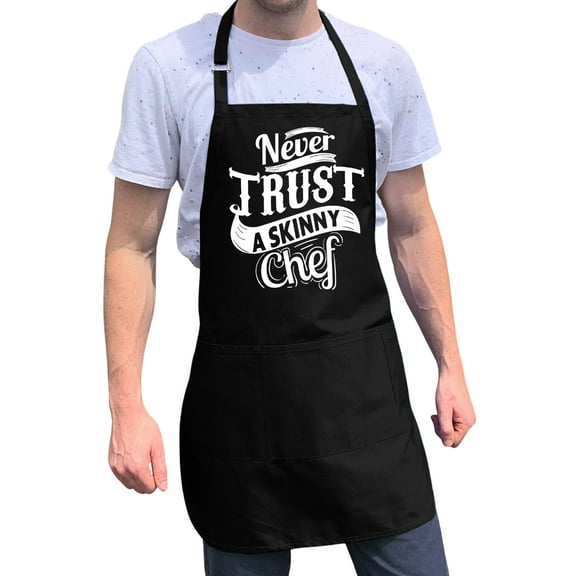 ApronMen, Funny Aprons For Men - Never Trust a Skinny Chef - 100% Cotton with Pockets - Black