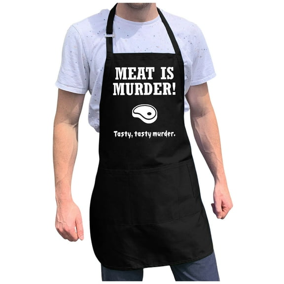 ApronMen, Funny Aprons For Men - Tasty Meat - 100% Cotton with Pockets - Black