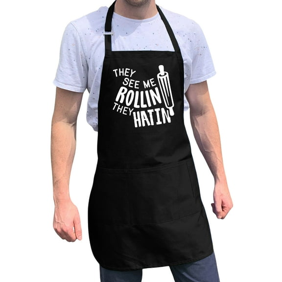 ApronMen, Funny Aprons For Men - They See Me Rollin - 100% Cotton with Pockets - Black