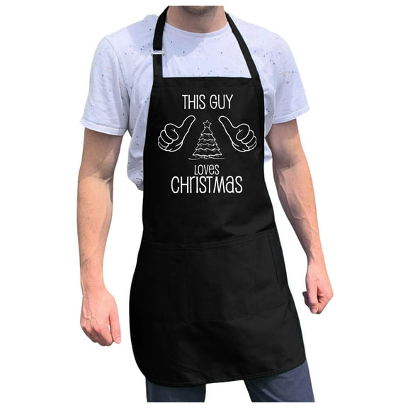 ApronMen, Funny Aprons For Men - This Guy Loves Christmas - 100% Cotton with Pockets - Black Color