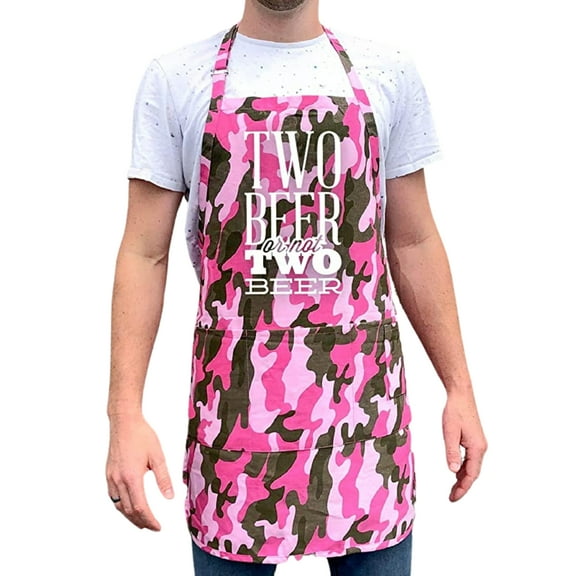ApronMen, Funny Aprons For Men - Two Beer Or Not Two Beer - 100% Cotton with Pockets - Pink Camo