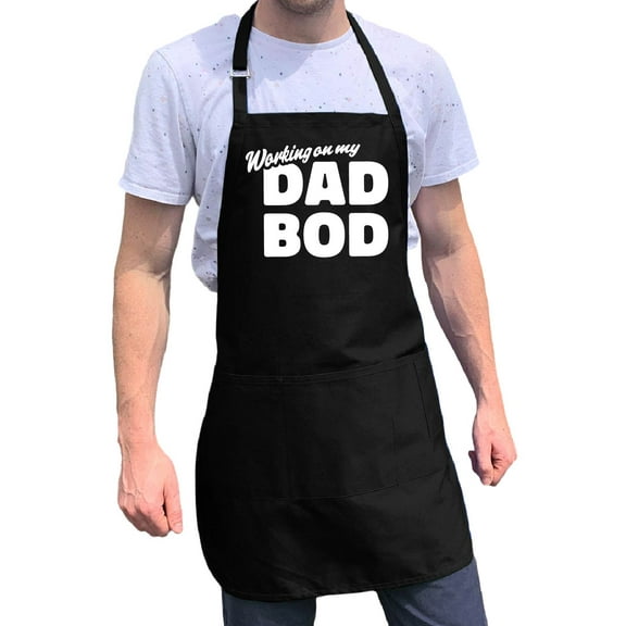ApronMen, Funny Aprons For Men - Working On My Dad Bod - 100% Cotton with Pockets - Black