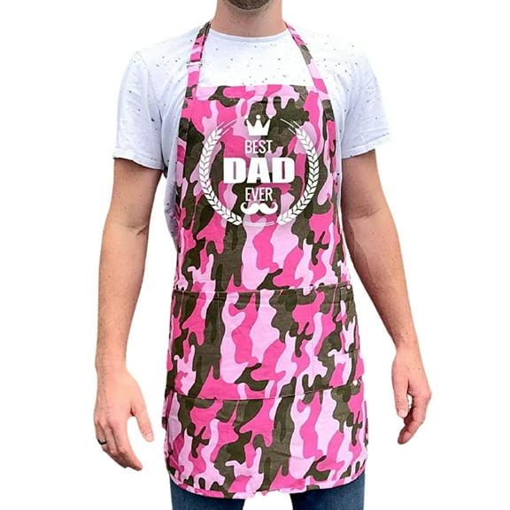 ApronMen, Funny Aprons for Men - Best Dad Ever - 100% Cotton with Pockets - Pink camo