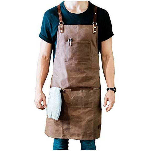 ApronMen, Premium Waxed Canvas - Barista Apron - Medium - Hickory Brown