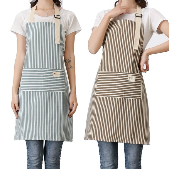 Aprons 2 Pack Adjustable Bib Aprons with 2 Pockets Cotton Linen Cooking Kitchen Chef Apron for Women and Men