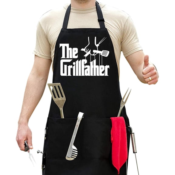 Aprons for Men - The Grillfather - BBQ Apron for grilling - Extra Large 1 Size Fits All - Poly/Cotton Apron with 2 Pockets - Grill Father Gift for Cooking Dad, Husband