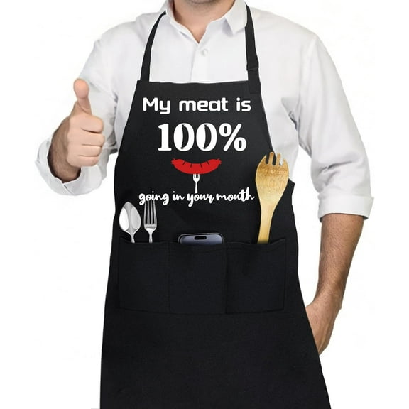 Aprons for Men Grilling Apron for Dad Husband Gifts Polyester Sleeveless Apron BBQ Apron for Household Cleaning Cooking Chef Aprons with Pockets - My Meat Is 100% Going in Your Mouth DIY