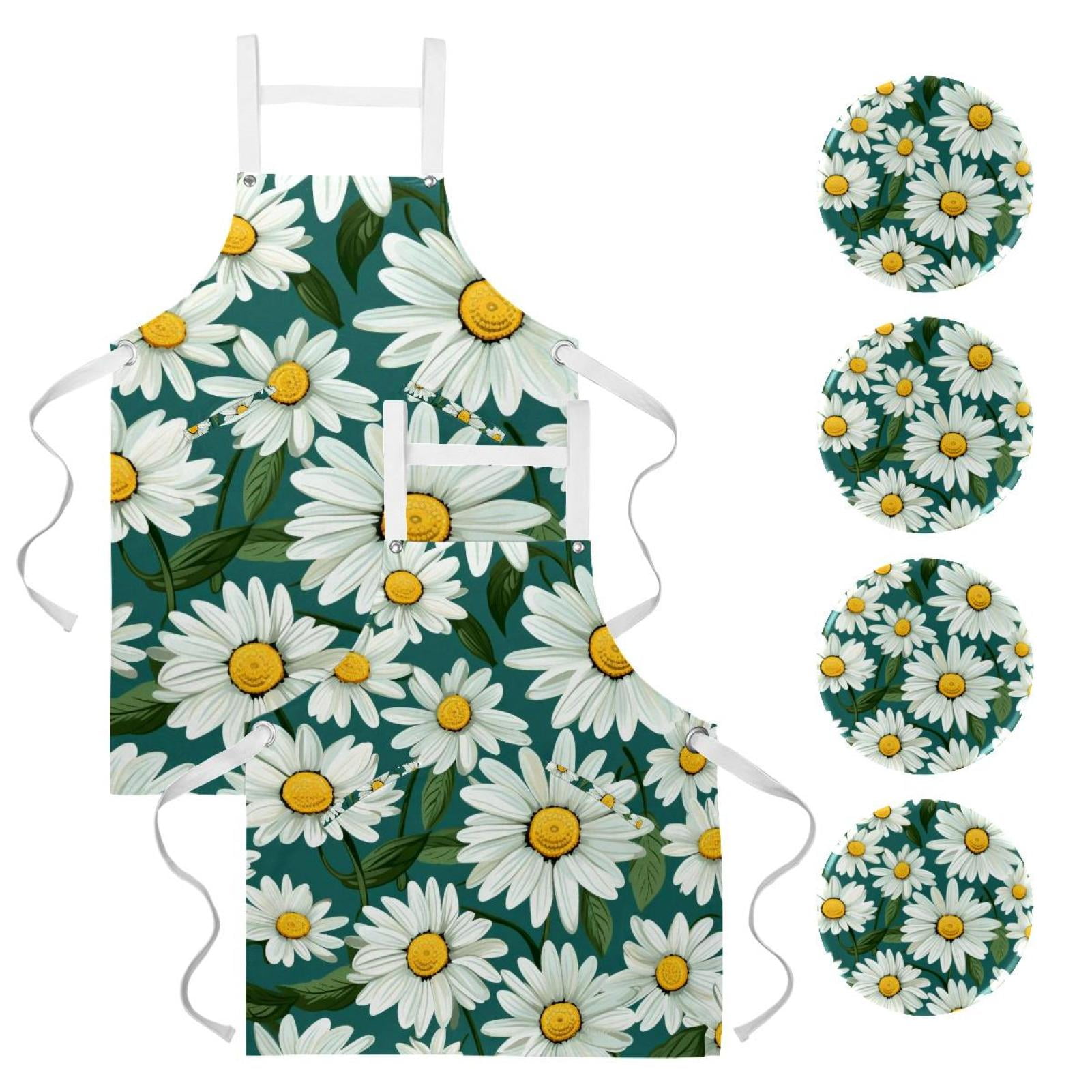 Aprons for Women Men Chef With Pockets 2 Pack Aesthetic Daisy