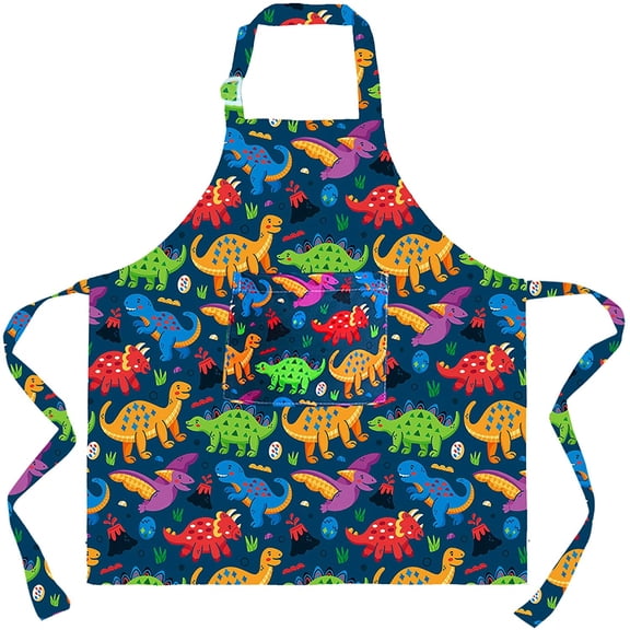 Aprons for Kids Girls Rainbow Unicorn Apron Children Kitchen Chef Aprons Smock (Green+Dinosaur, Small,3-5Years)