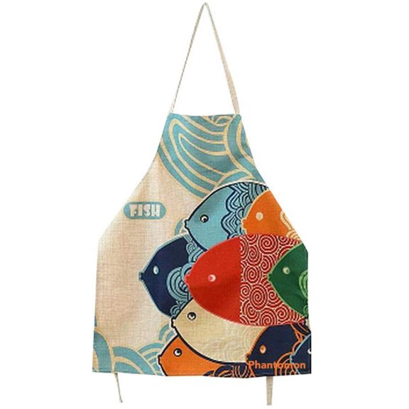Aprons for Women Cartoon Japanese Style Lovely Fish Print Chef Kitchen Cooking Funny Aprons (Adults)