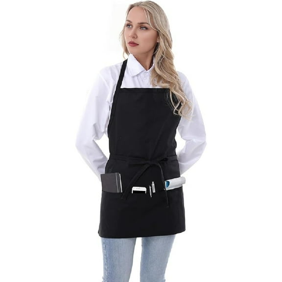 Aprons for Women Men Kitchen Cooking Short Apron with 3 Pockets Work Chef Baking Gardening Server Unisex Apron