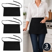 Aprons with Pockets for Women Waitress Server Aprons with 3 Pockets Water Resistant Half Waist Apron 3 Packs
