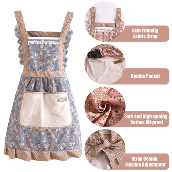 Aprons for women with pockets – Kitchen Apron with Pockets, Cute Floral Cooking Apron for Baking BBQ Gardening, Delantales de Cocina para Mujer, Mandiles para Mujer (1 PC)