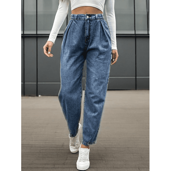 Aprpith Jeans Women Tapered Cuff Long Pants NonStretch Vintage Utility Straight Leg Denim Regular Sizes