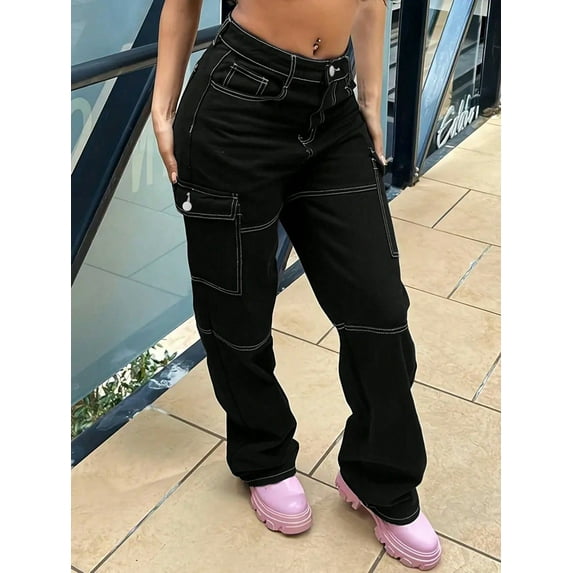 Aprpith Women's Jeans Patchwork design cargo pants Comfortable Suitable for Daily Wear Regular Sizes