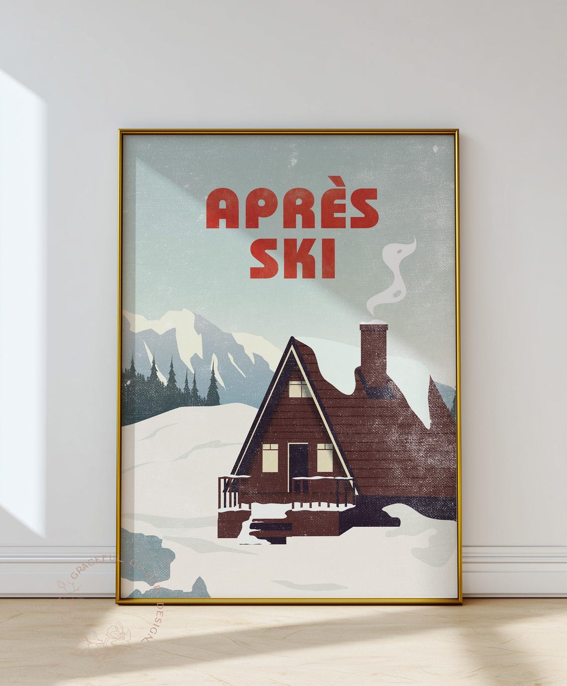 Aprs Ski Vintage Travel Poster, Winter Cabin UNFRAMED Poster, Wall Art ...
