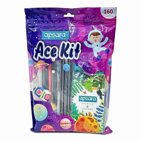 Apsara Ace Kit, Ideal Gift Pack, Fun Space Theme, Purple Pack, Medium Point Pencil Perfect for the Classroom Combo of 10 Items