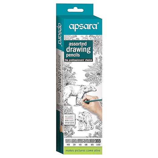 Apsara Assorted Drawing Pencils, Six Distinctive Grades (Hb, 2b, 4b, 6b