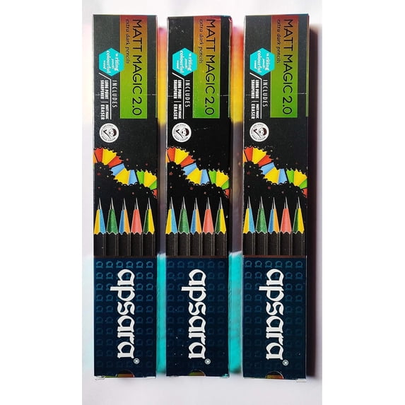 Apsara Matt Magic Pencils, Value Pack with 30 Count, Black, 3 Pack