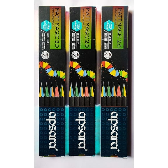 Apsara Matt Magic Pencils, Value Pack with 30 Count, Black, 3 Pack