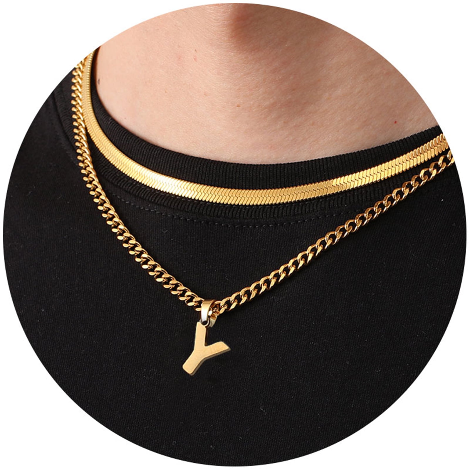 Apsvo 2pcs Men Chain Necklaces,18 Inch Herringbone Link Chain and