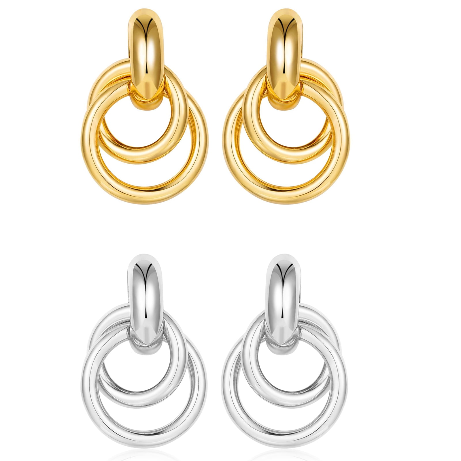 Chunky Gold Knot Statement Earrings – Mixed Metal Dangle Drop, Hypoallergenic & Trendy Jewelry