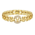 thumbnail image 1 of APSVO 18K Gold Plated Initial Charm Bracelets for Women Cubic Zirconia Watch Bangle Silver Letter V Chain Bracelet Valentines Jewelry Gifts Her Girlfriend Wife Lady Female Adults Teen Ideas, 1 of 9