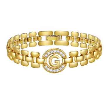 APSVO 14K Gold Plated Initial Bracelets for Women Mom Wife Mommy Daughter Cubic Zirconia Watch Bangle Wrist Charm Bracelet Alphabet Letter G Chain Bracelet Birthday Mother's Day Jewelry Gifts for Her