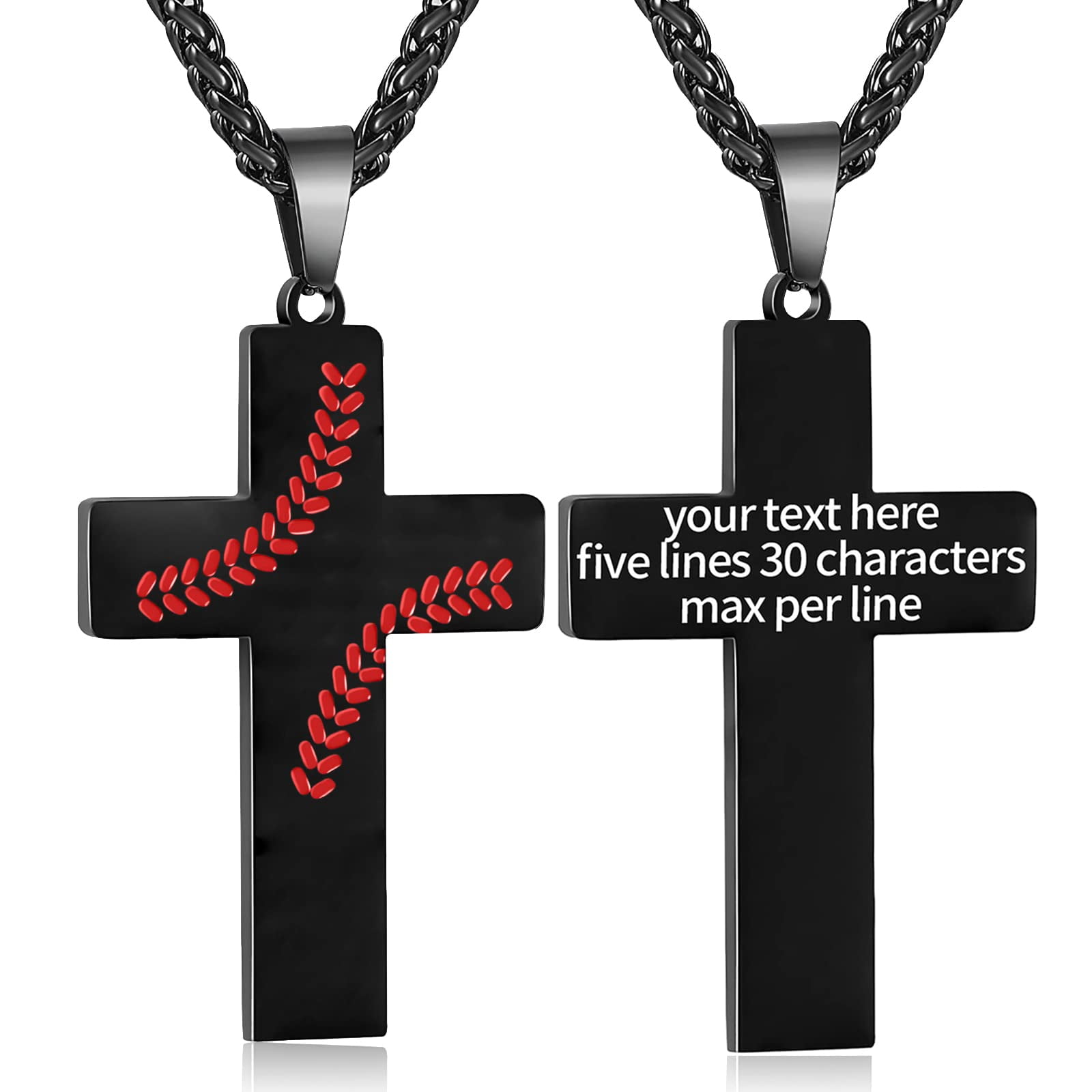 Apsvo Baseball Black Cross Necklace for Boys Men Stainless Steel Cross