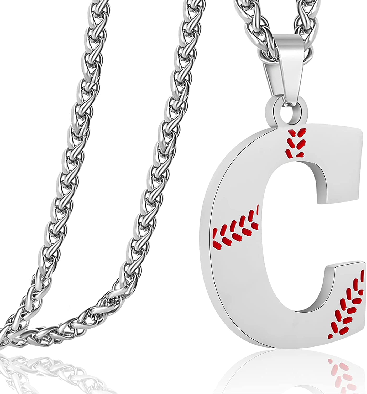 Apsvo Baseball Initial Necklace for Men Stainless Steel Baseball Letter ...
