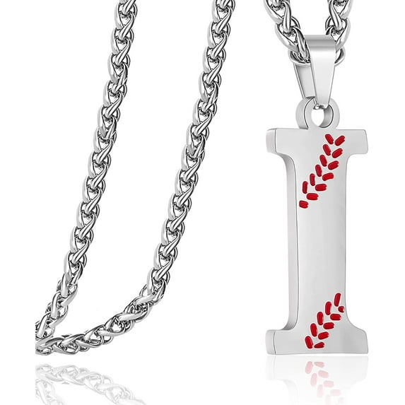 Apsvo Baseball Initial Necklace for Men Stainless Steel Baseball Letter Pendant Chain Personalized Baseball Gift for Men (Silver)