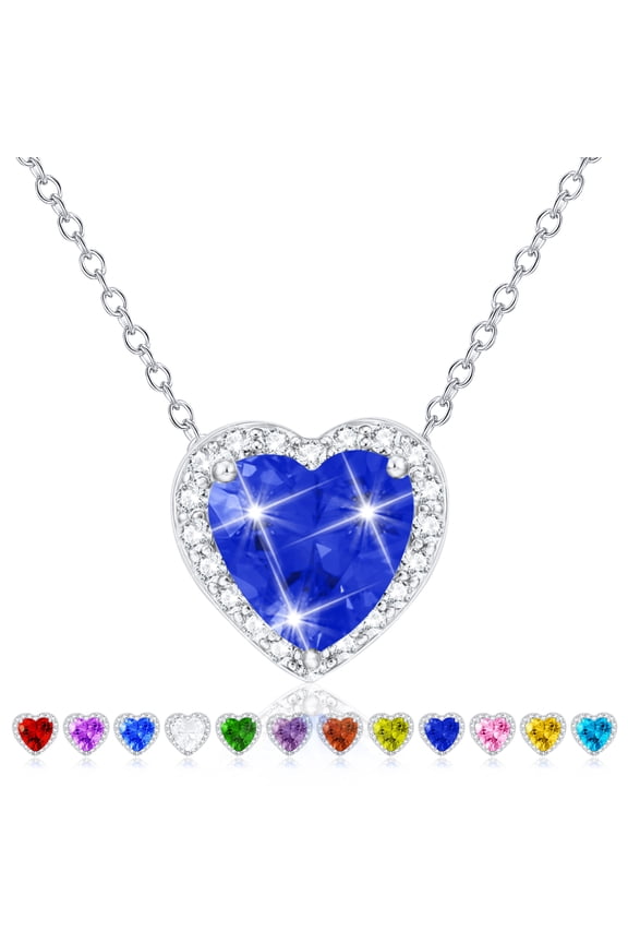 S925 Sterling Silver Plated Love Heart Necklaces for Women Girls CZ September Birthstone Pendant with Blue Sapphire Birthday Easter Basket Stuffers Jewelry Gifts Teen Her Adults Girlfriend Kids