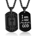 thumbnail image 1 of Apsvo Basketball Black Dog Tag Cross Necklaces for Men Son Boyfriend Bible Pendant Cross Stainless Steel Men Necklace 1st Communion Confirmation Religious Christian Jewelry Gift 24 In Chain, 1 of 6