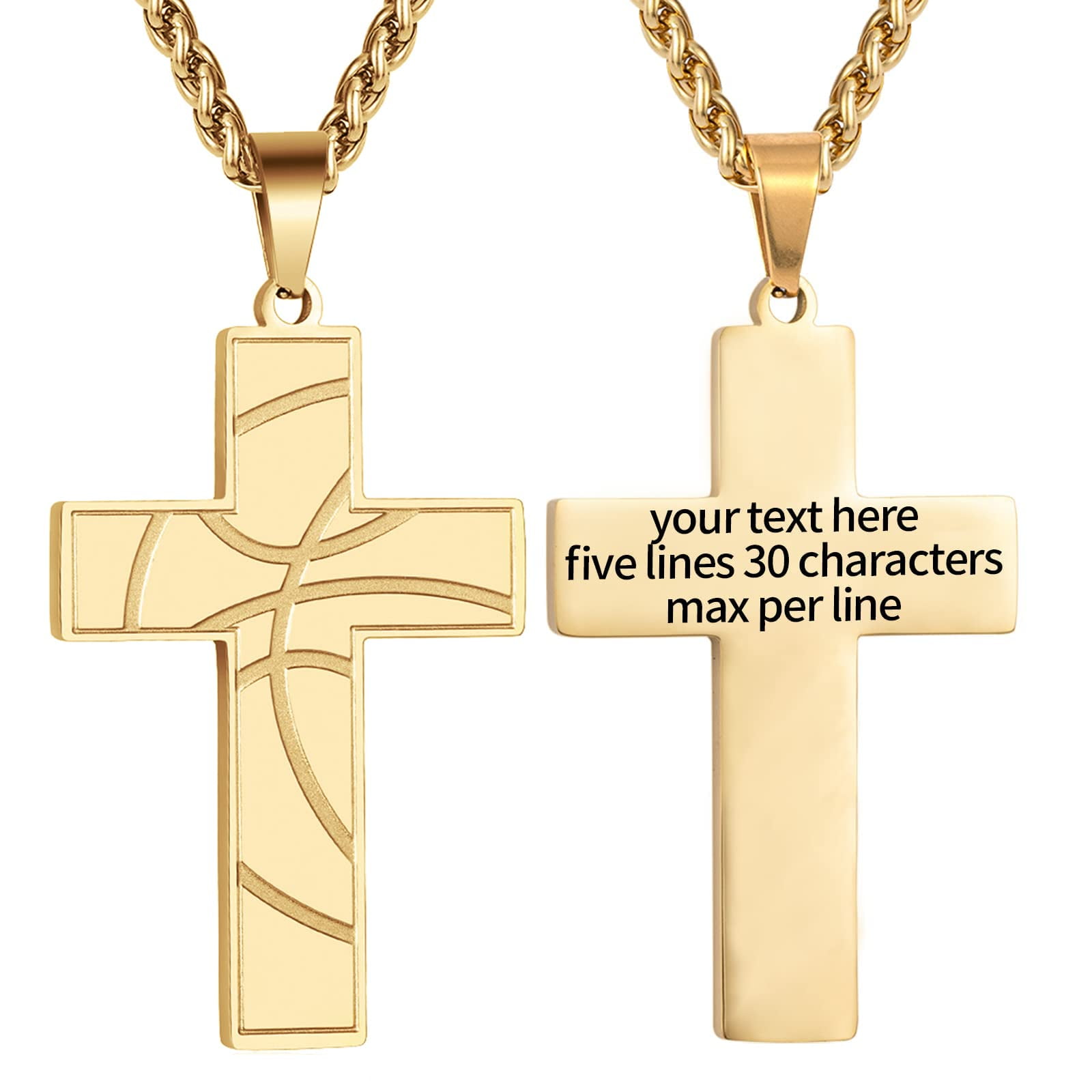 Apsvo Basketball Gold Cross Necklace for Boys Men Stainless Steel Cross