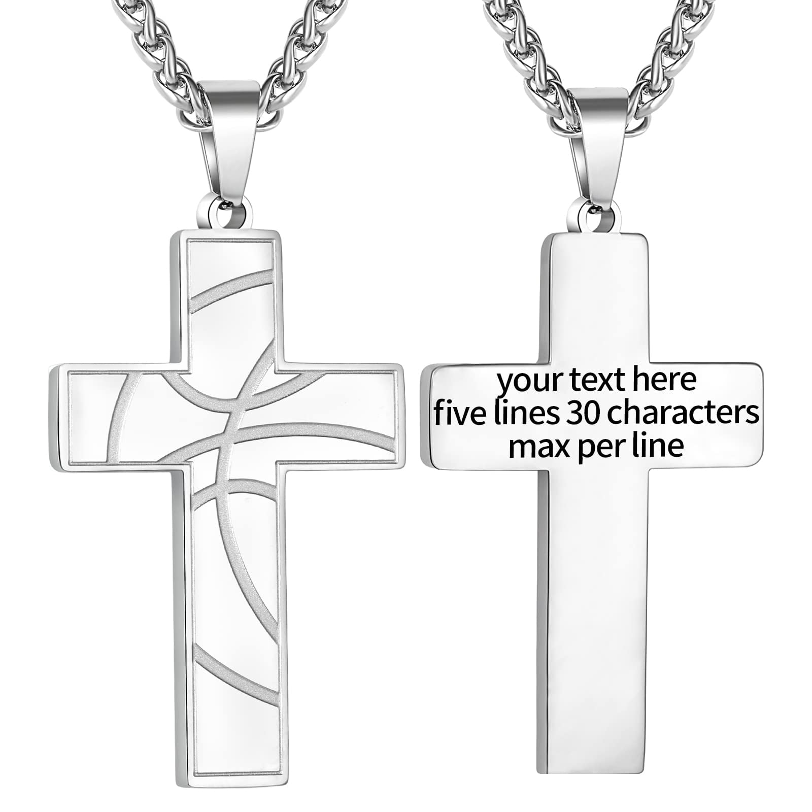 Apsvo Basketball Silver Cross Necklace for Boys Men Stainless Steel