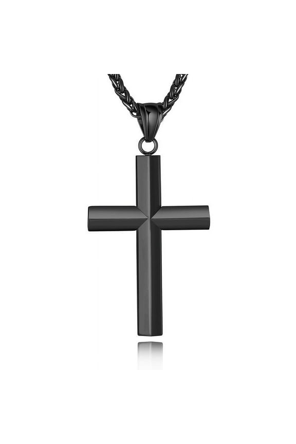 Black Cross Necklaces for Men Boys Stainless Steel Cross Pendant Chain Catholic Religious Christian Birthday Valentines Jewelry Gifts Teen Him Boyfriend Male Dad Adults Kids Age Ideas 18 Inch