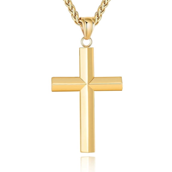 APSVO Gold Cross Necklaces for Men Boys Stainless Steel Cross Pendant Chain Catholic Religious Christian Birthday First Communion Easter Basket Stuffers Jewelry Gifts Teen Adults Kids Age 20 Inch