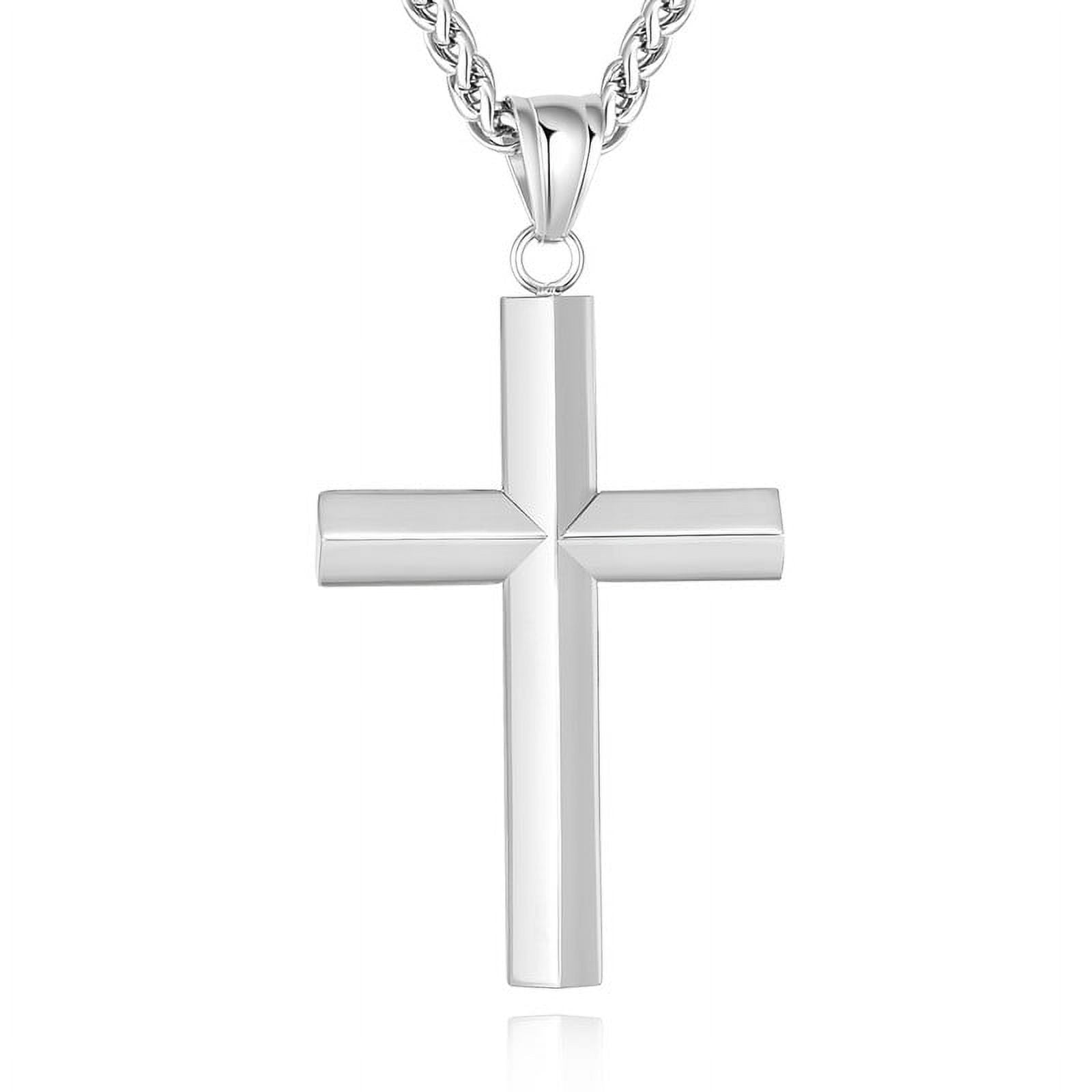 The Coupon deal of  Apsvo Beveled Edge Silver Cross Necklace for Men Stainless Steel Cross Pendant Chain Religious Christian Men Jewelry Gifts 18-24 Inches Chain