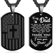 APSVO Black Dog Tag Cross Necklaces for Men to My Dad Gifts from Daughter Son American Flag Pendant Chain Christian Reli