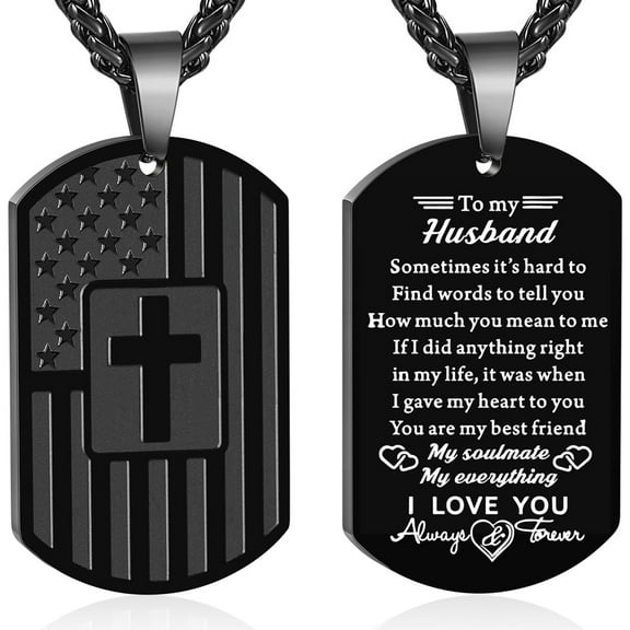 APSVO Black Dog Tag Cross Necklaces for Men to My Husband Gifts from Wife American Flag Pendant Chain Religious Christian Birthday Valentines Day Jewelry Gifts Him Husband Male Adults Boyfriend Ideas