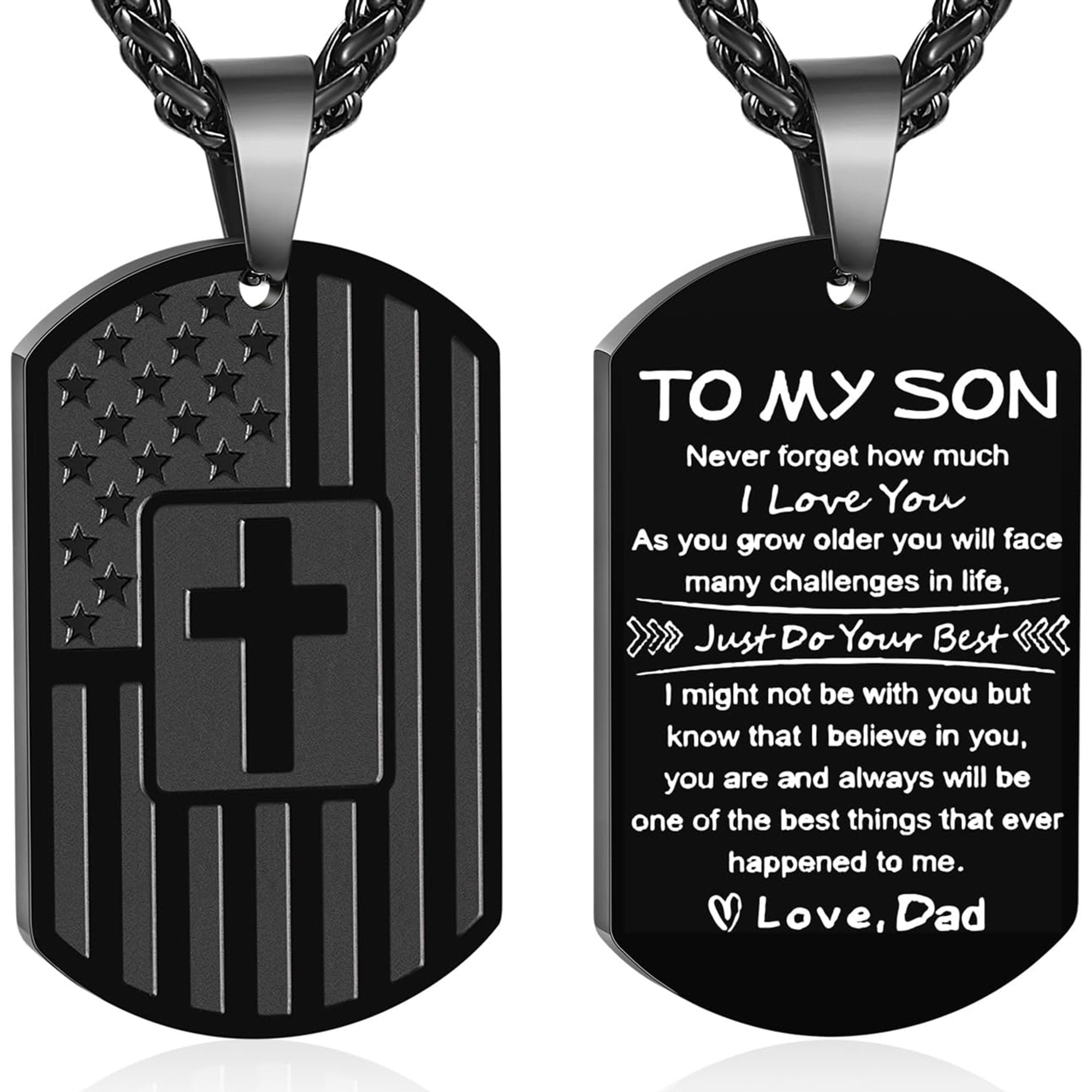 APSVO, Dog Tag Cross Necklace, Stars and Cross, for Son Gift