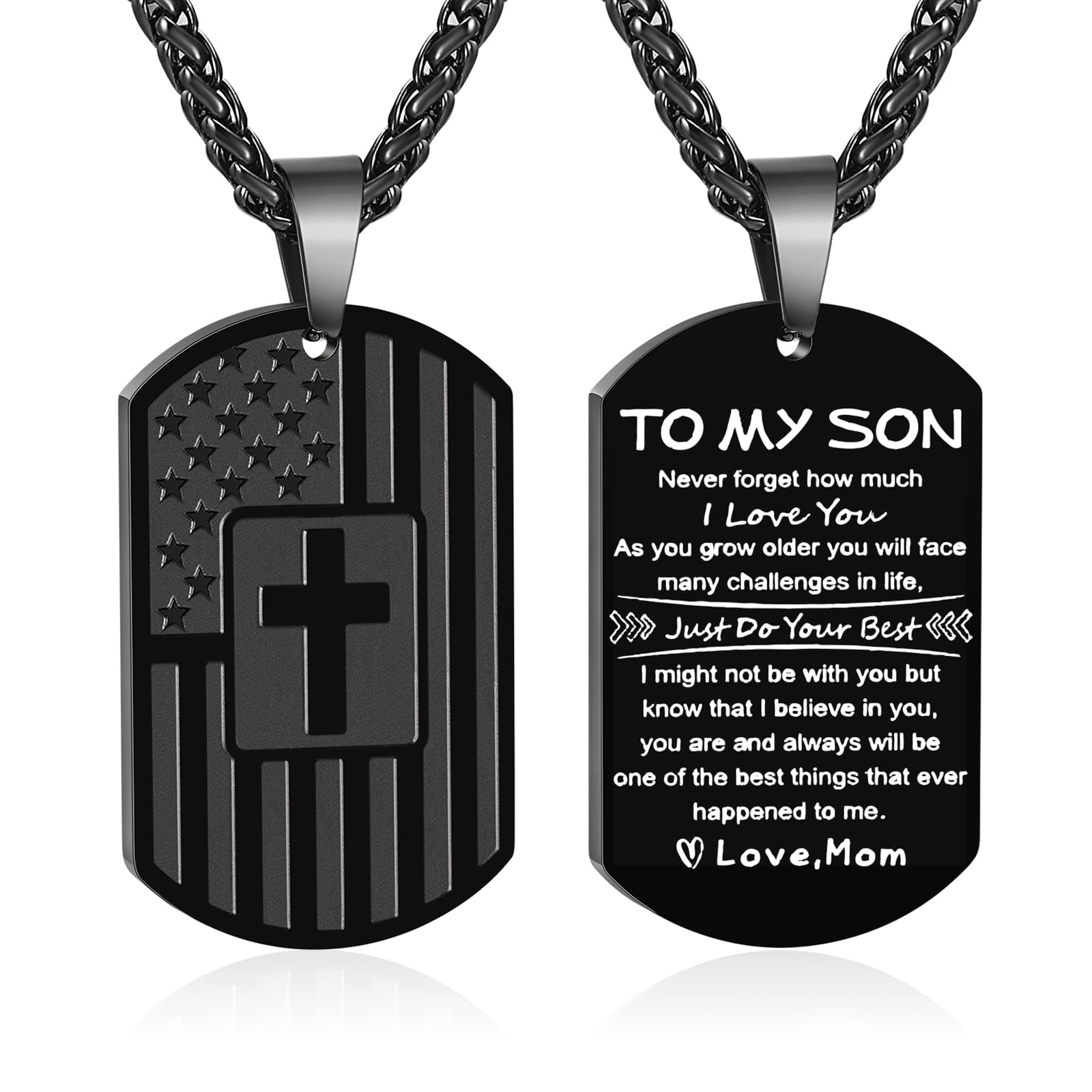 Apsvo Black Dog Tag Cross Necklace for Son Stainless Steel