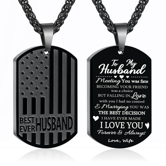 APSVO Black American Flag Dog Tag Necklaces for Men Husband Pendant Chain to My Husband Gifts from Wife Birthday 4th of July Father's Day Jewelry Gifts Ideas Men Male New Dad Stainless Steel