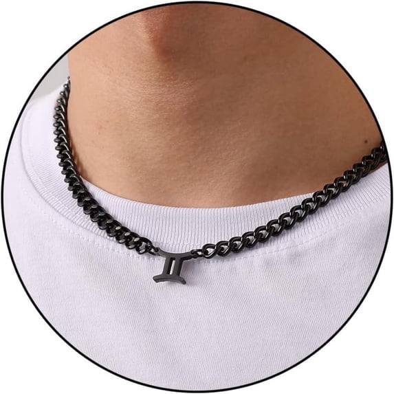 Apsvo Black Libra Constellation Horoscope Astrology Zodiac Necklace Pendant for Men Women, Stainless Steel Cuban Chain Necklace 18+2 Inches Chain Birthday Christmas Jewelry Gift