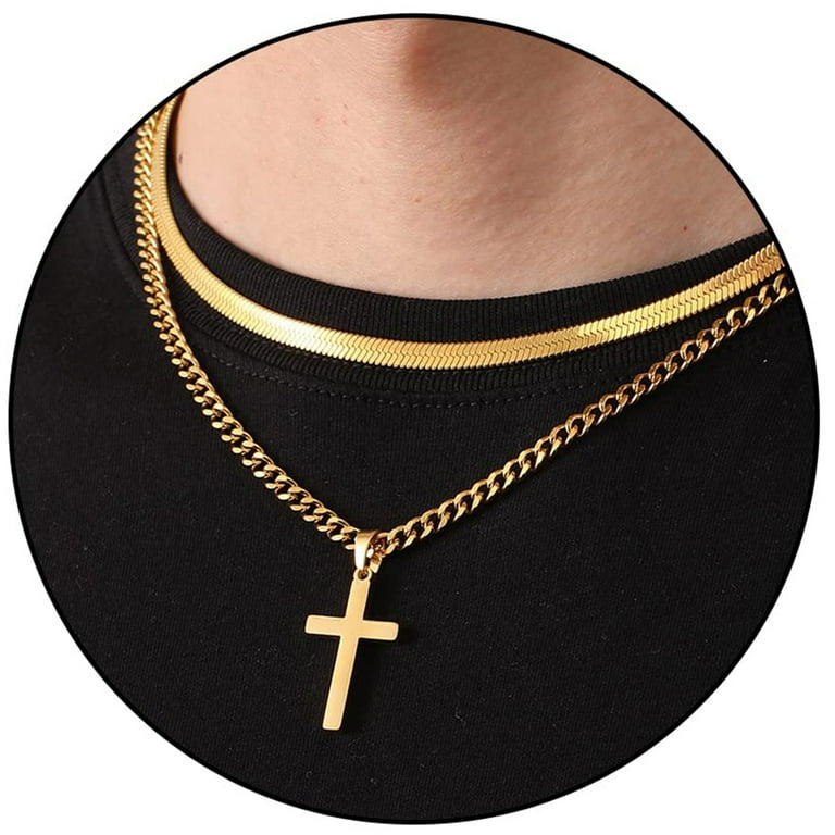 Apsvo Cross Necklace for Men Stainless Steel Layered Cuban Apsvo Cross Necklace for Men Stainless Steel Layered Cuban