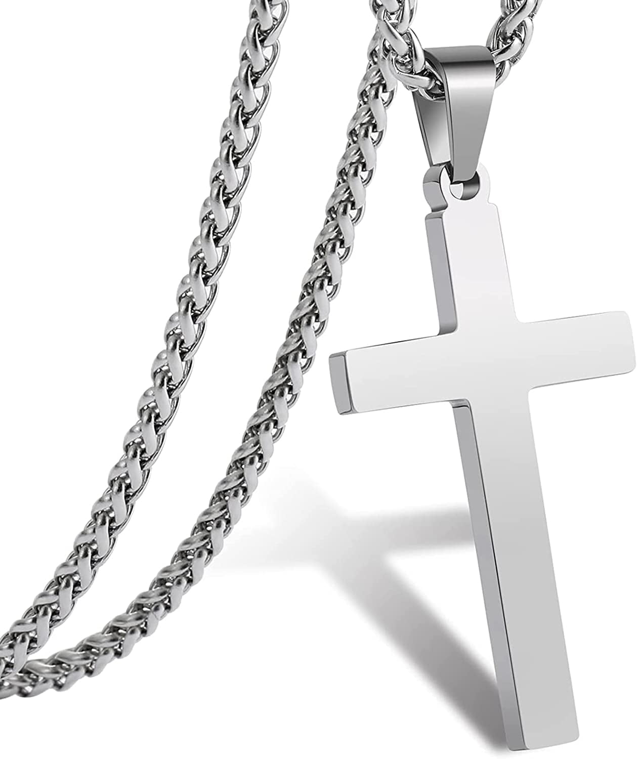 Walmart Deals of APSVO Cross Necklace for Men Boys Kid Son Dad Husband Stainless Steel Cross Pendant Chain,Easter Catholic Christian Religious Baptism First Communion Confirmation Jewelry Gifts for Teen Boys Silver