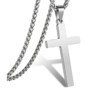 APSVO Silver Cross Necklaces for Men Boys Stainless Steel Cross Pendant Chain Catholic Religious Christian Birthday Christmas Jewelry Gifts Teen Boyfriend Son Dad Adult Stocking Stuffers for Kids Age