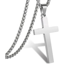 APSVO Silver Cross Necklaces for Men Boys Stainless Steel Cross Pendant Chain Catholic Religious Christian Birthday Valentines Day Jewelry Gifts Teen Him Boyfriend Son Dad Adults Male Kids Age Ideas